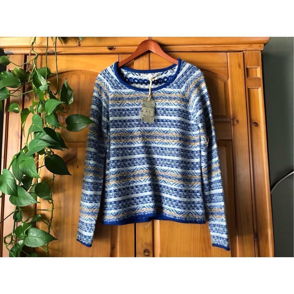 Chelsea & Violet Womens L Blue Fair Isle Knit Sweater Cozy Boho NWT - Picture 2 of 13